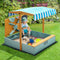 Kids Wooden Sandpit Outdoor Sandbox with UV Canopy Bench & Sand Toys