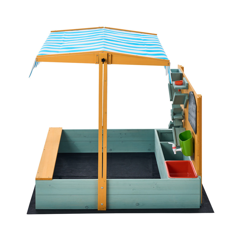 Kids Sandpit Outdoor Wooden Sandbox Beach Play Canopy