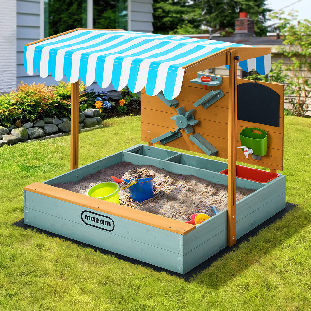 Kids Sandpit Outdoor Wooden Sandbox Beach Play Canopy