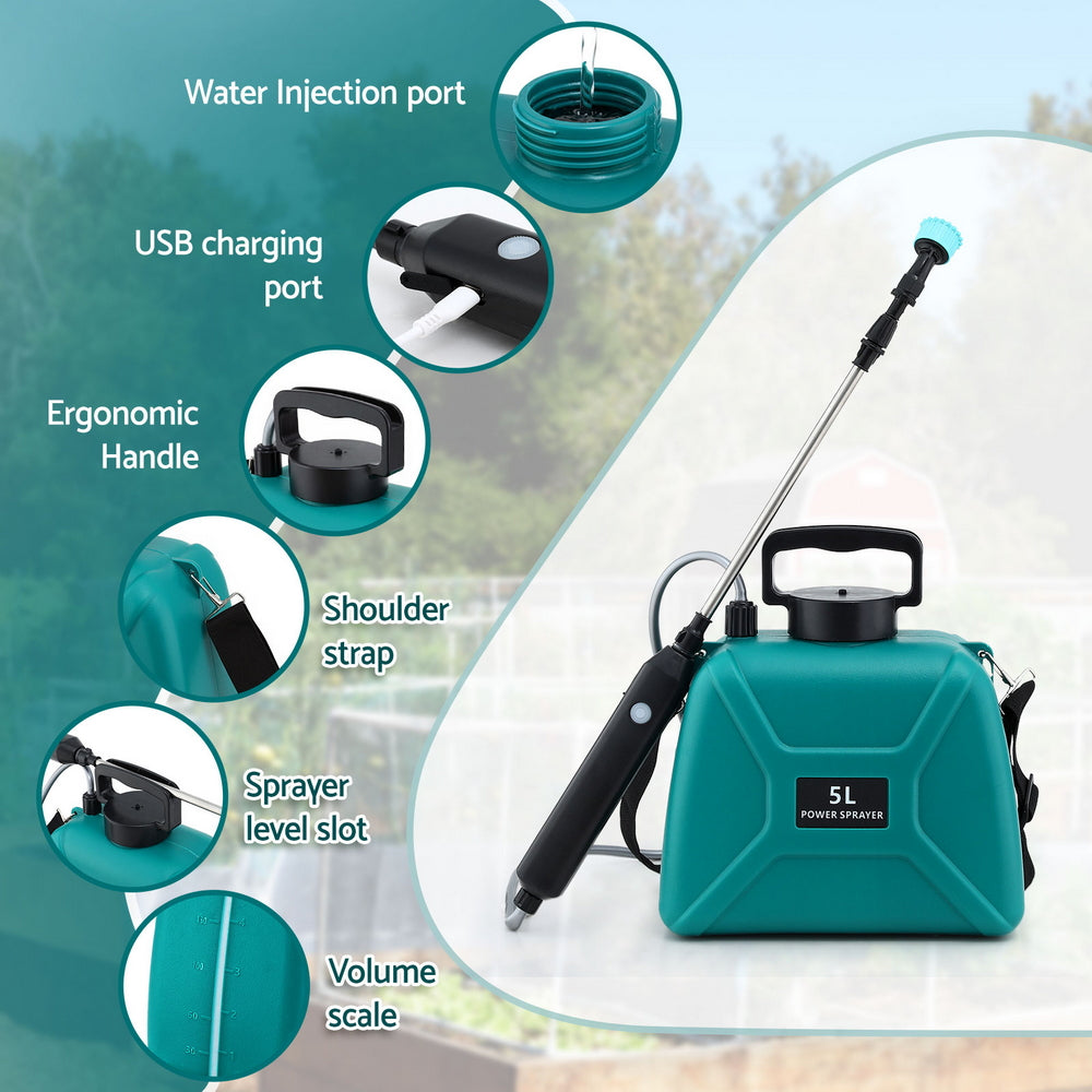 Weed Sprayer Garden Sprayer USB Charging Electric Shoulder Sprayer 5L