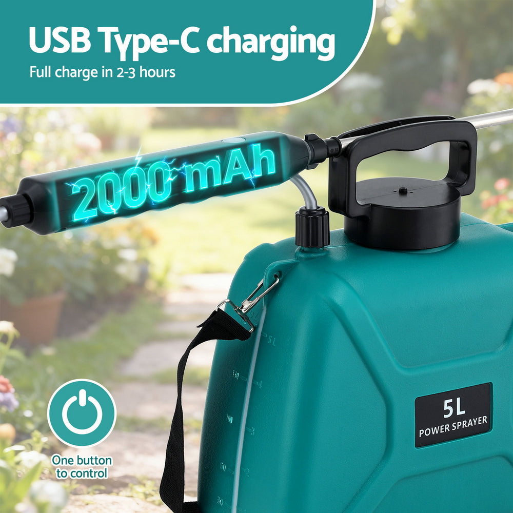Weed Sprayer Garden Sprayer USB Charging Electric Shoulder Sprayer 5L