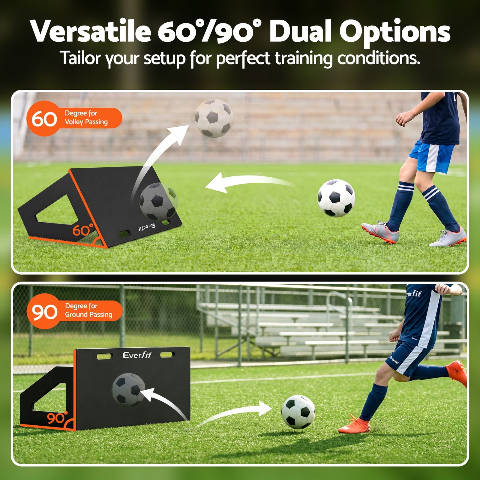 Soccer Rebounder Board – 100cm, Adjustable 60°/90°, HDPE, Steel Frame