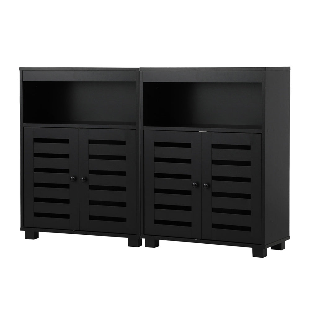 Shoes Storage Cabinet 2 Doors Black Set of 2