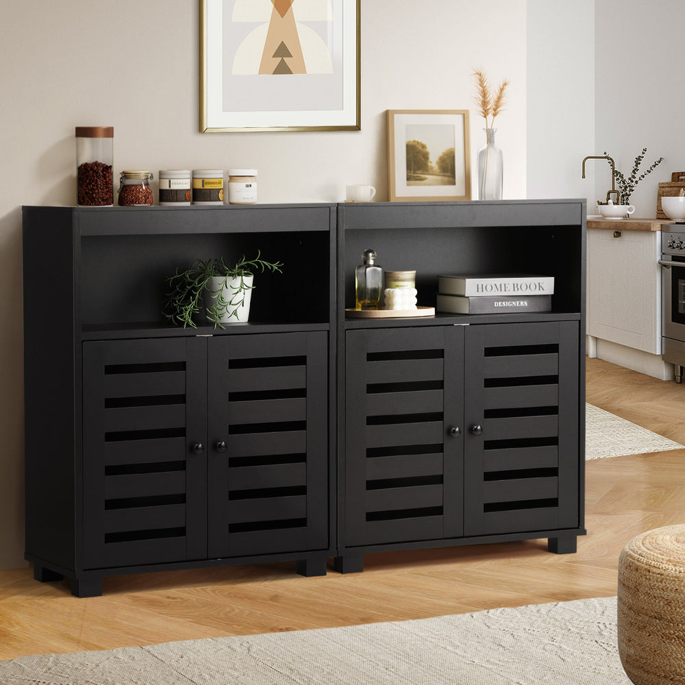 Shoes Storage Cabinet 2 Doors Black Set of 2