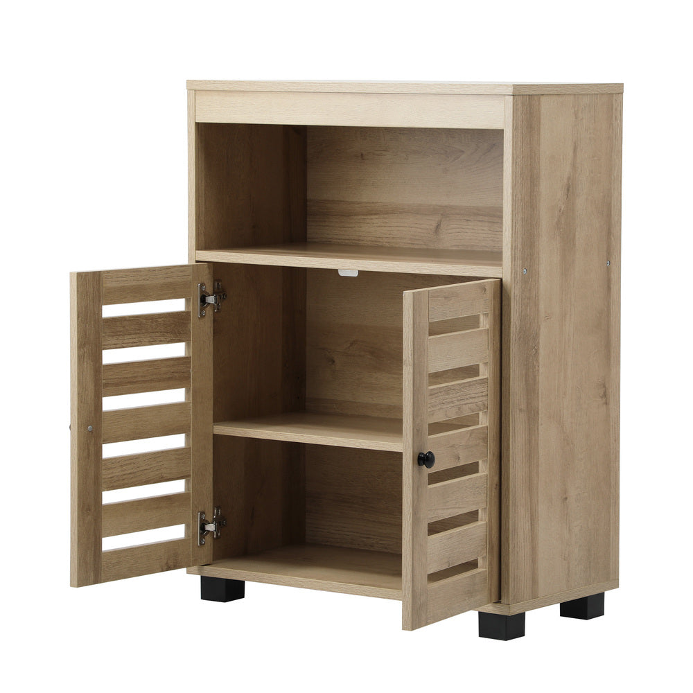 Shoes Storage Cabinet Organiser Shelf 2 Doors Brown