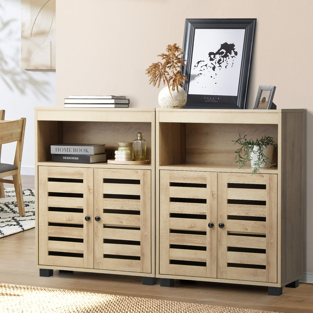 Shoes Storage Cabinet 2 Doors Brown Set of 2