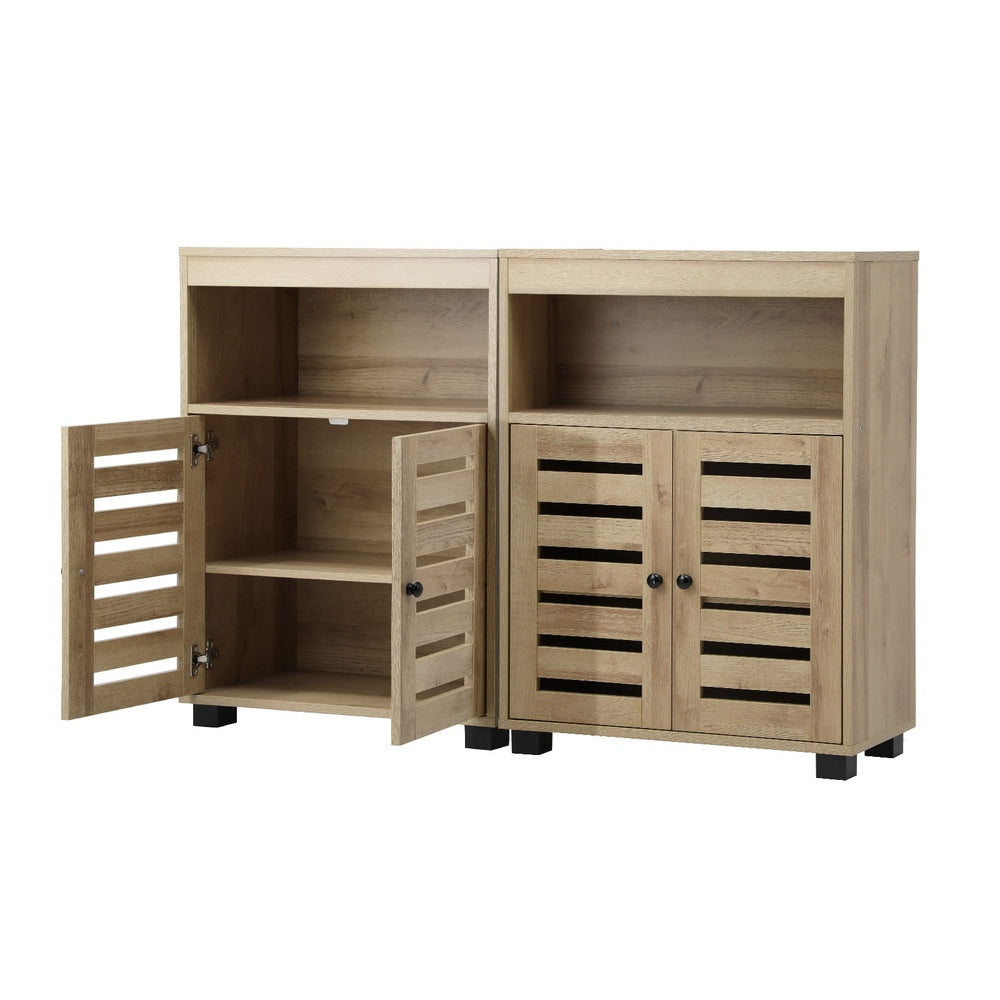 Shoes Storage Cabinet 2 Doors Brown Set of 2