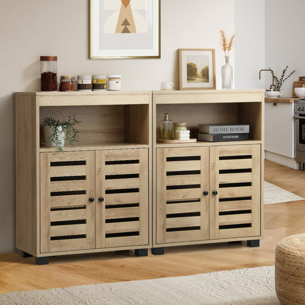 Shoes Storage Cabinet 2 Doors Brown Set of 2
