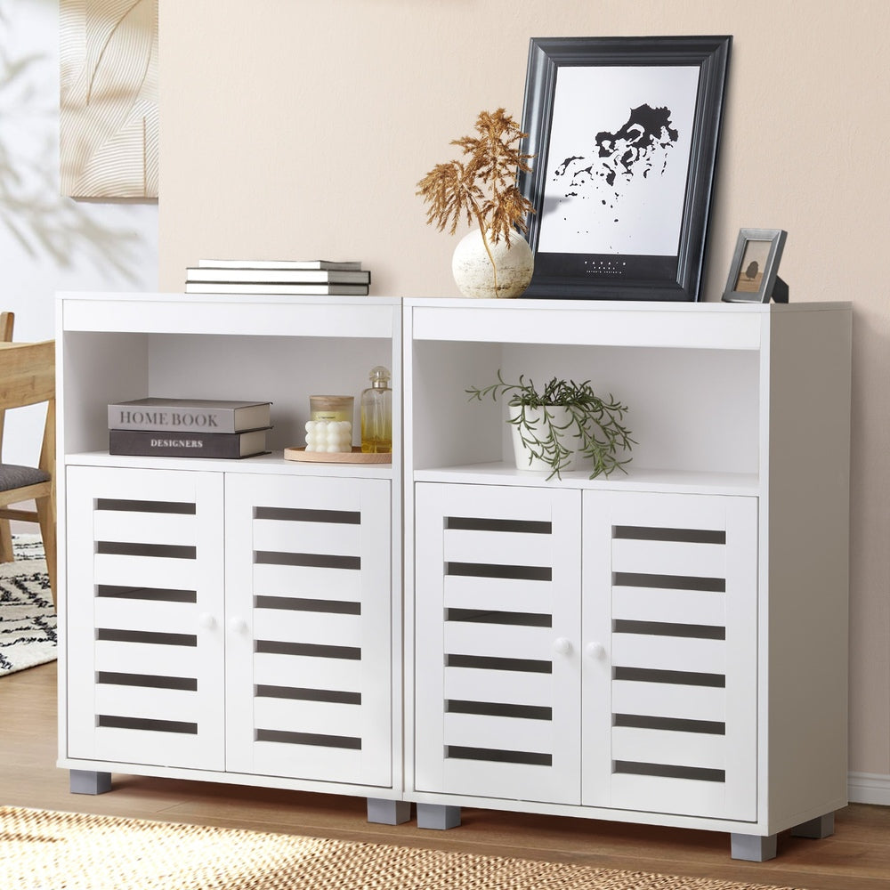 Shoes Storage Cabinet 2 Doors White Set of 2