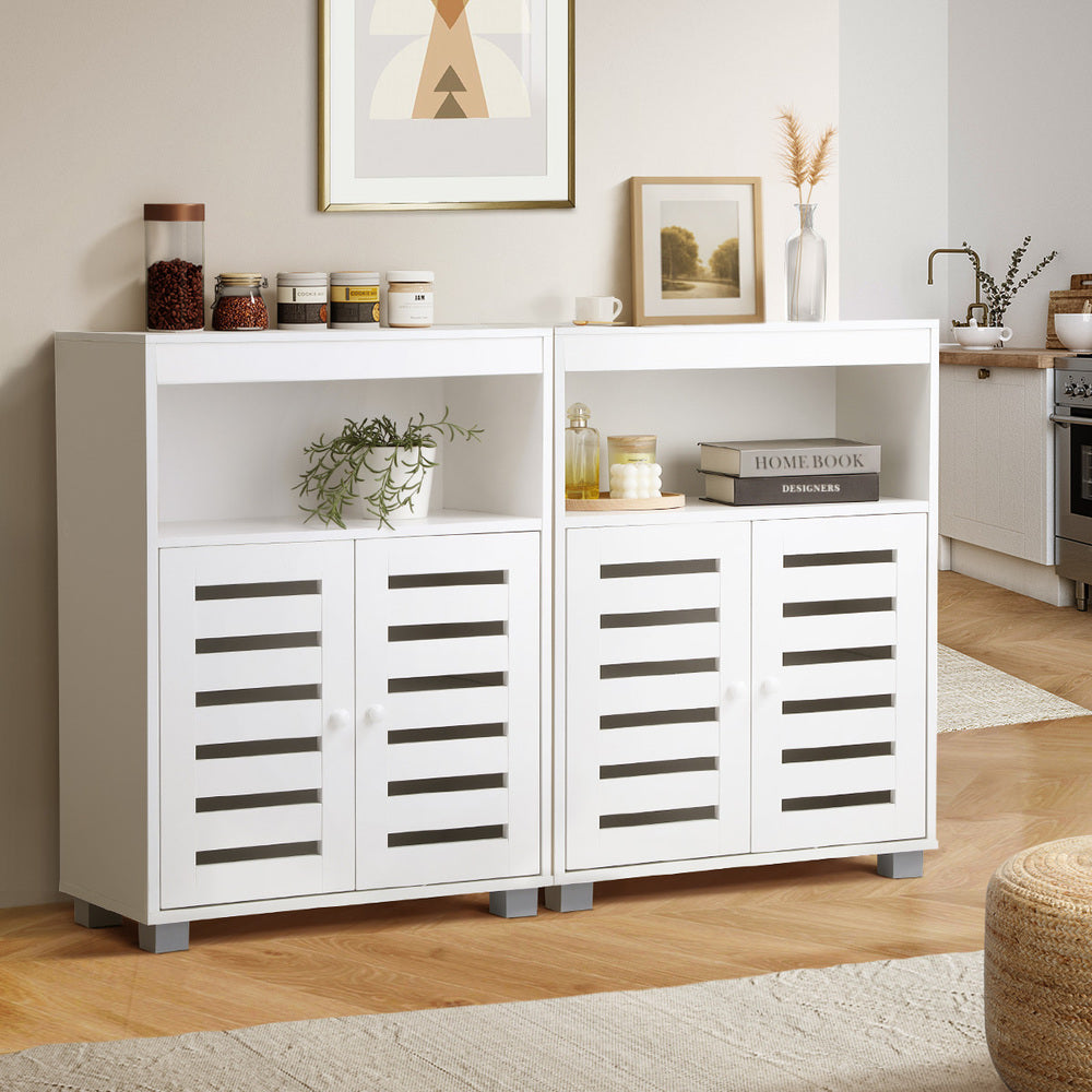 Shoes Storage Cabinet 2 Doors White Set of 2