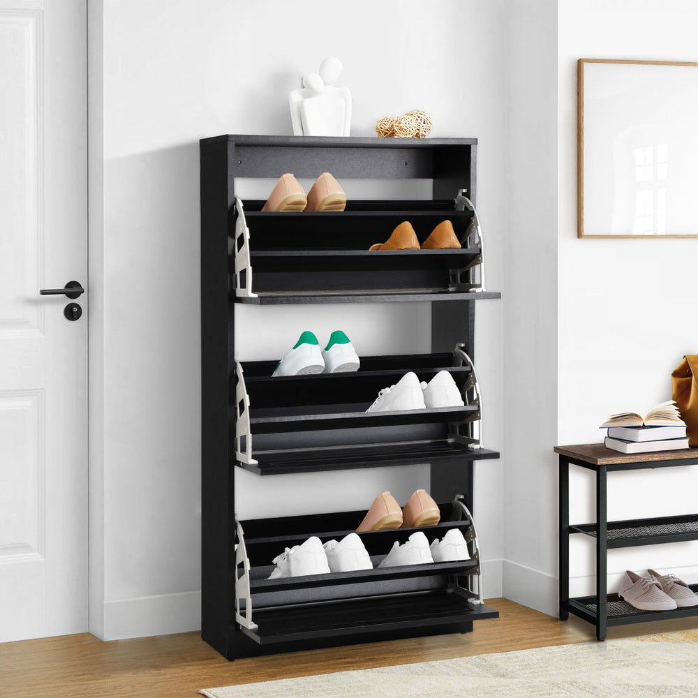 Shoe Storage Cabinet 3 Doors 45 Pairs Black