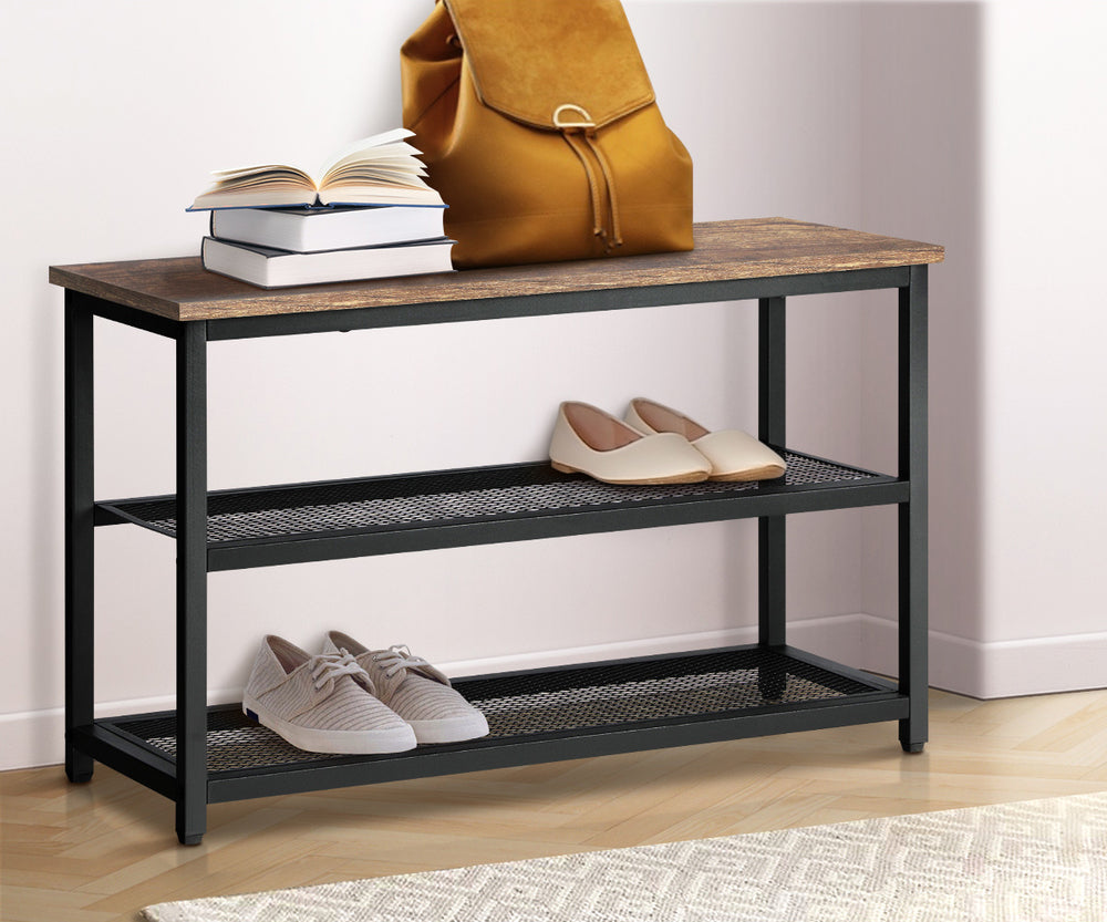 Shoe Bench Rack Shelf Storage 3-Tier Industrial Furniture