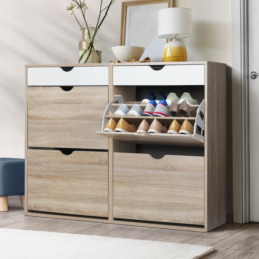 Shoe Storage Cabinet 4 Compartment with Rows 2 Drawers