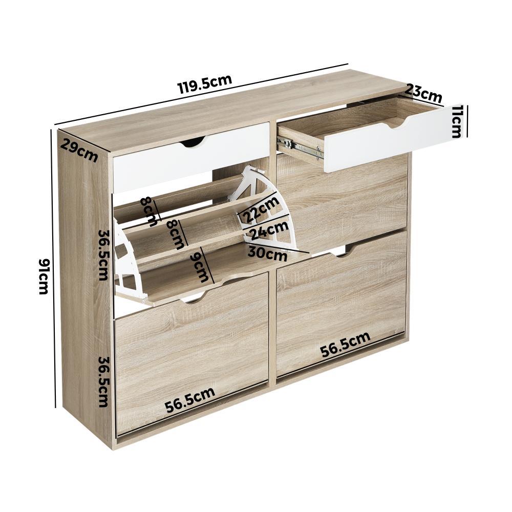 Shoe Storage Cabinet 4 Compartment with Rows 2 Drawers