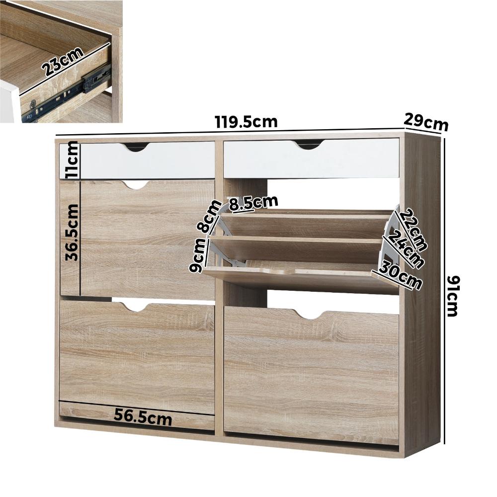 Shoe Storage Cabinet 4 Compartment with Rows 2 Drawers