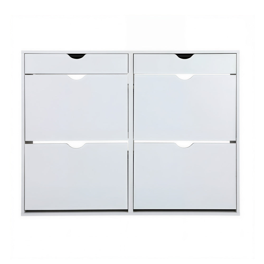 Shoe Cabinet – 4 Compartments, 2 Drawers, Adjustable Rows, White