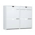 Shoe Cabinet – 4 Compartments, 2 Drawers, Adjustable Rows, White