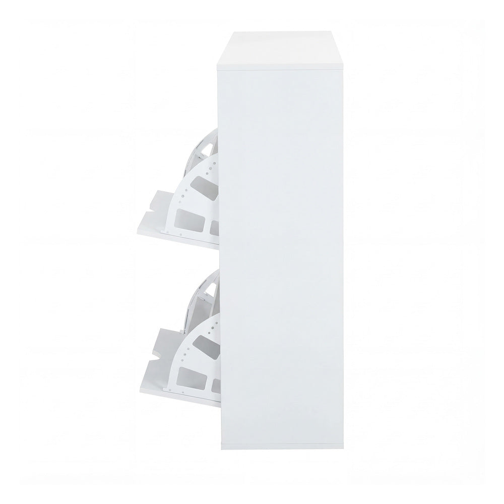 Shoe Cabinet – 4 Compartments, 2 Drawers, Adjustable Rows, White