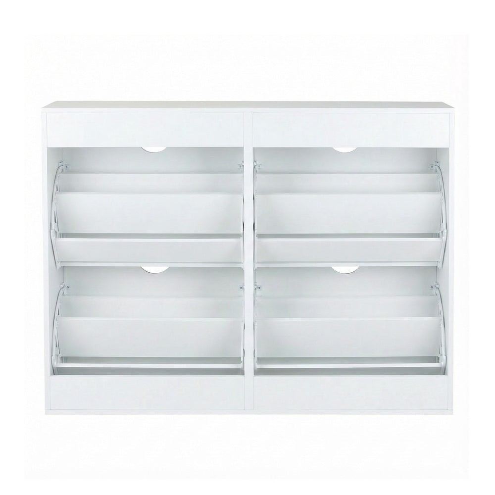 Shoe Cabinet – 4 Compartments, 2 Drawers, Adjustable Rows, White