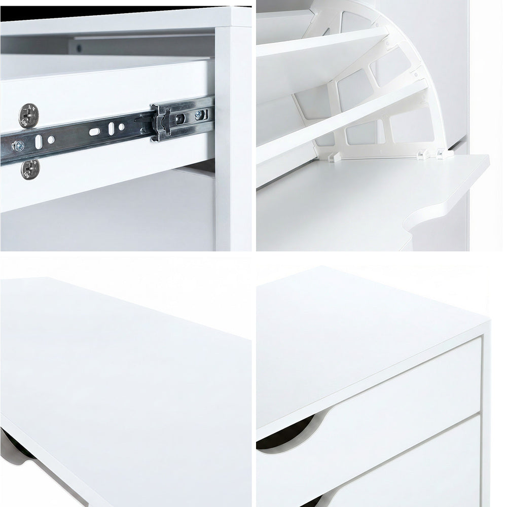 Shoe Cabinet – 4 Compartments, 2 Drawers, Adjustable Rows, White