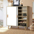 Shoe Cabinet Adjustable Shelves Sliding Doors White&Wood