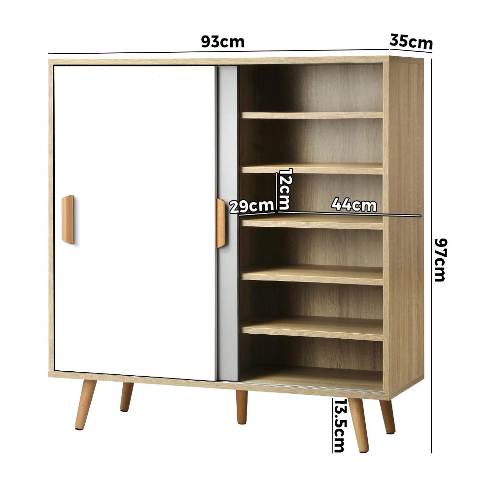 Shoe Cabinet Adjustable Shelves Sliding Doors White&Wood