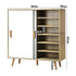 Shoe Cabinet Adjustable Shelves Sliding Doors White&Wood