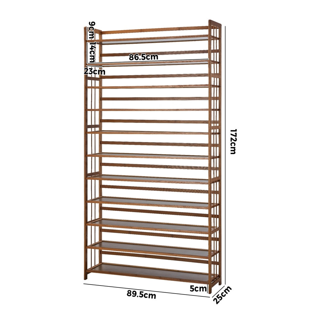 Oikiture Shoe Rack Storage Organizer 11 Shelves Bamboo Brown