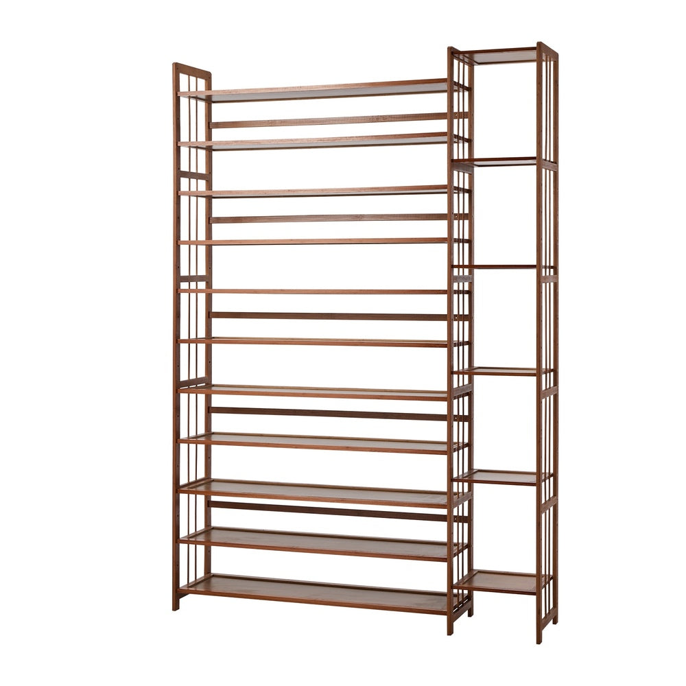 Bamboo Shoe Rack Stand, 11 Shelves with Boots Storage Section, Brown Colour