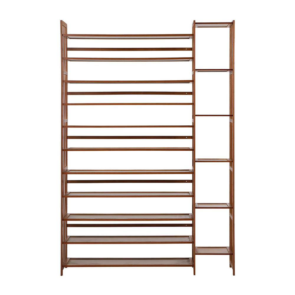 Bamboo Shoe Rack Stand, 11 Shelves with Boots Storage Section, Brown Colour