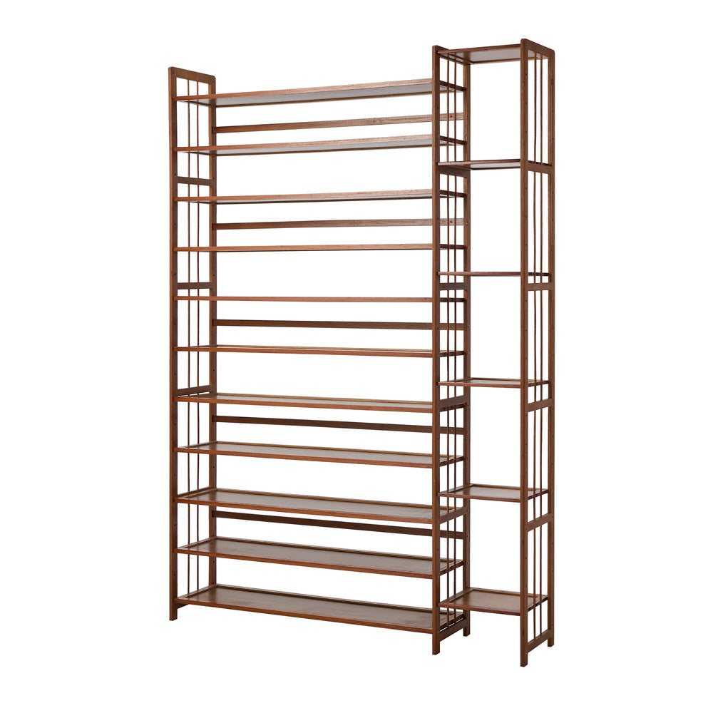Bamboo Shoe Rack Stand, 11 Shelves with Boots Storage Section, Brown Colour