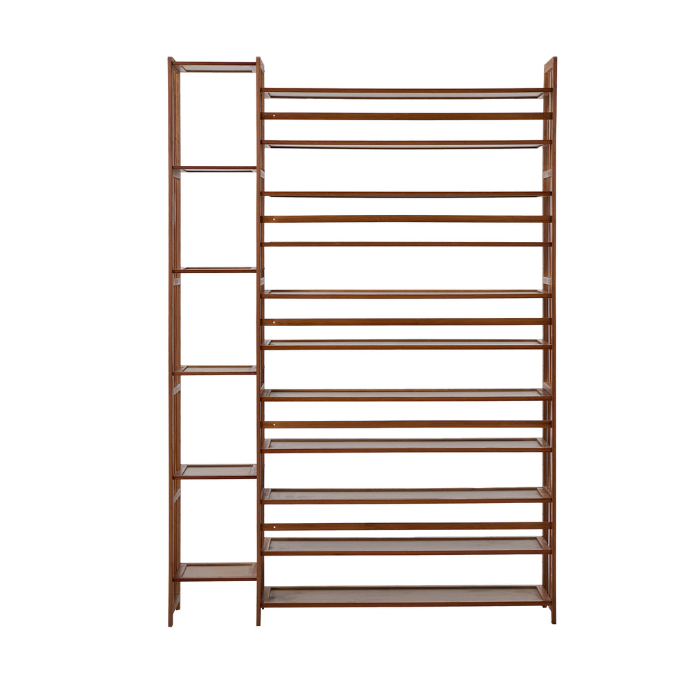 Bamboo Shoe Rack Stand, 11 Shelves with Boots Storage Section, Brown Colour