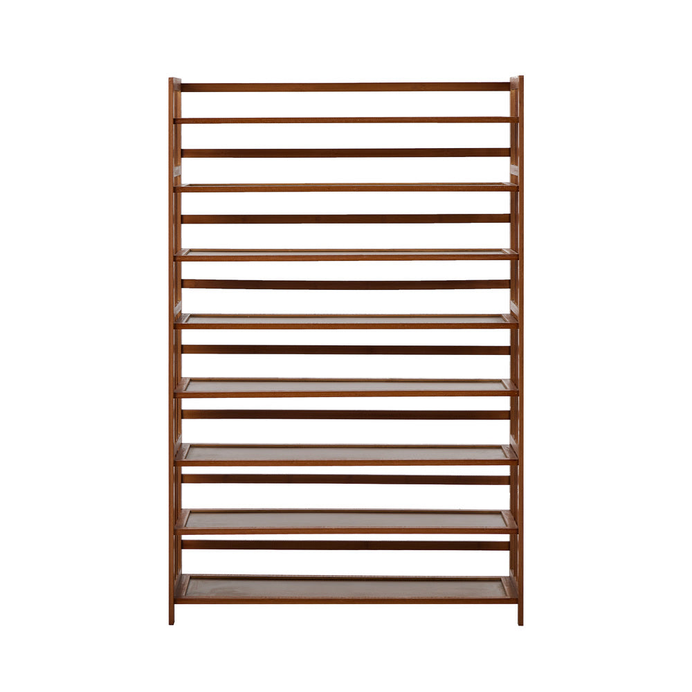 Oikiture Shoe Rack Storage Organizer Bamboo Stand 8 Shelves Brown