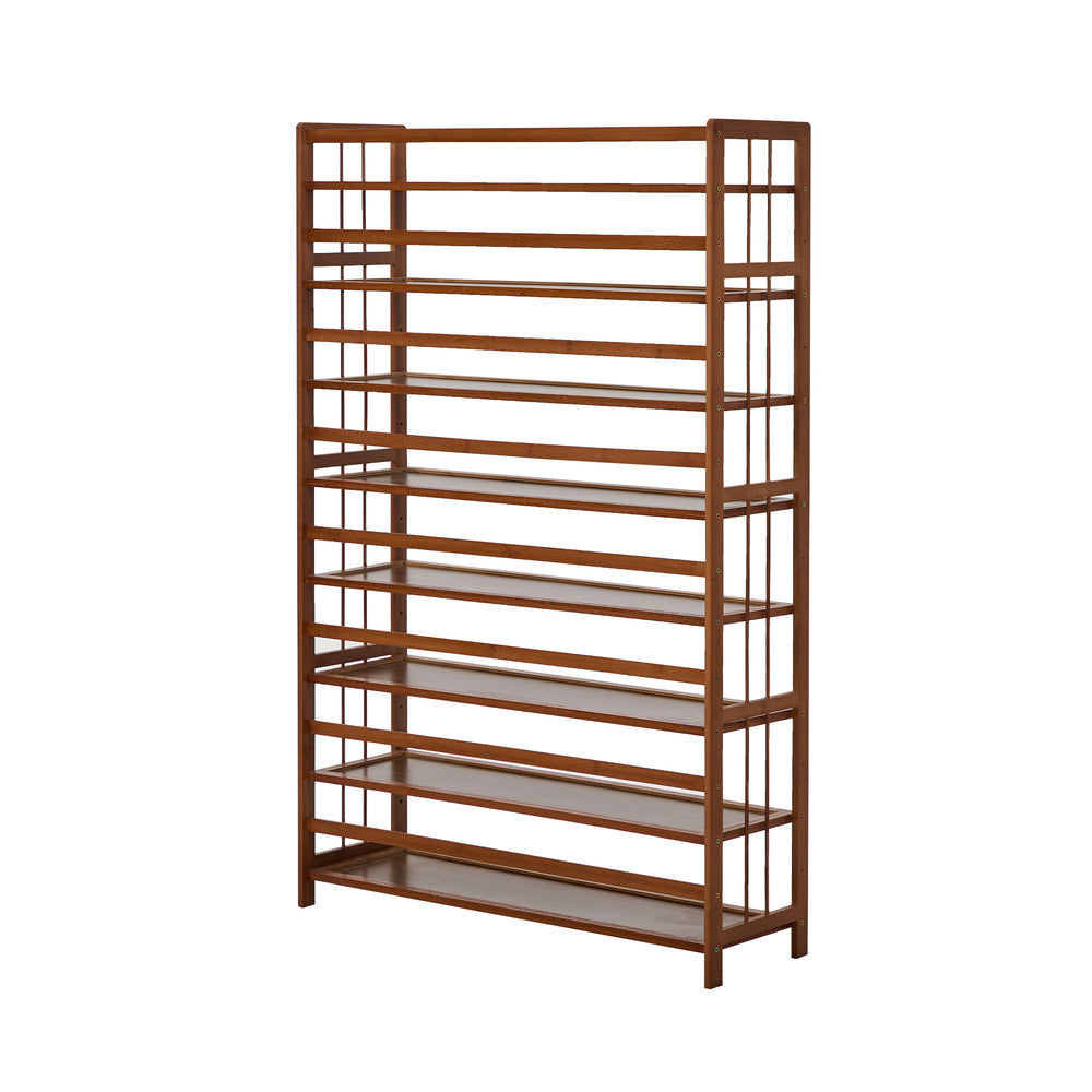 Oikiture Shoe Rack Storage Organizer Bamboo Stand 8 Shelves Brown