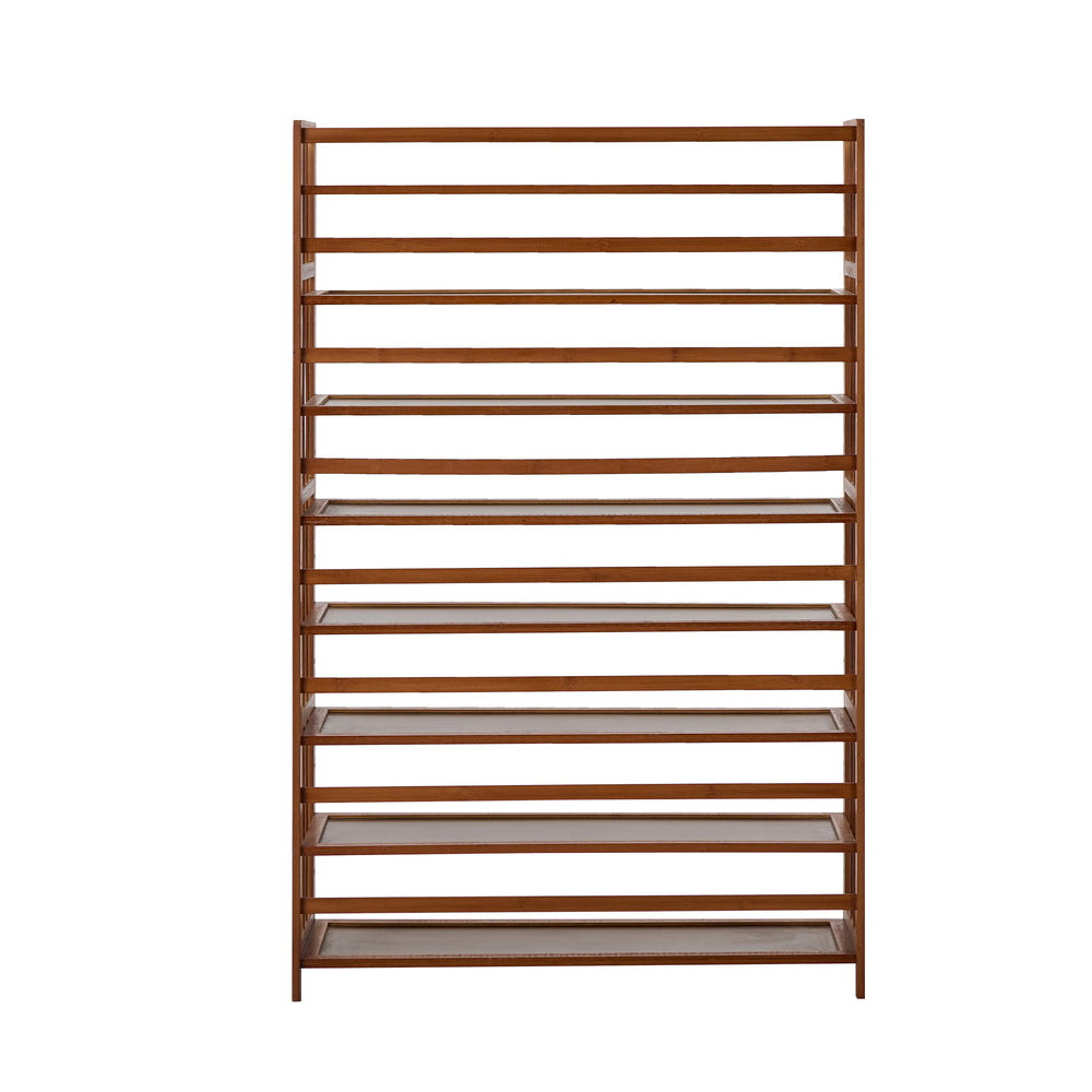 Oikiture Shoe Rack Storage Organizer Bamboo Stand 8 Shelves Brown
