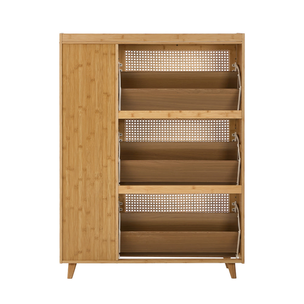 Bamboo Shoe Cabinet Natural – 3‑Compartment Rattan Storage 30‑Pair