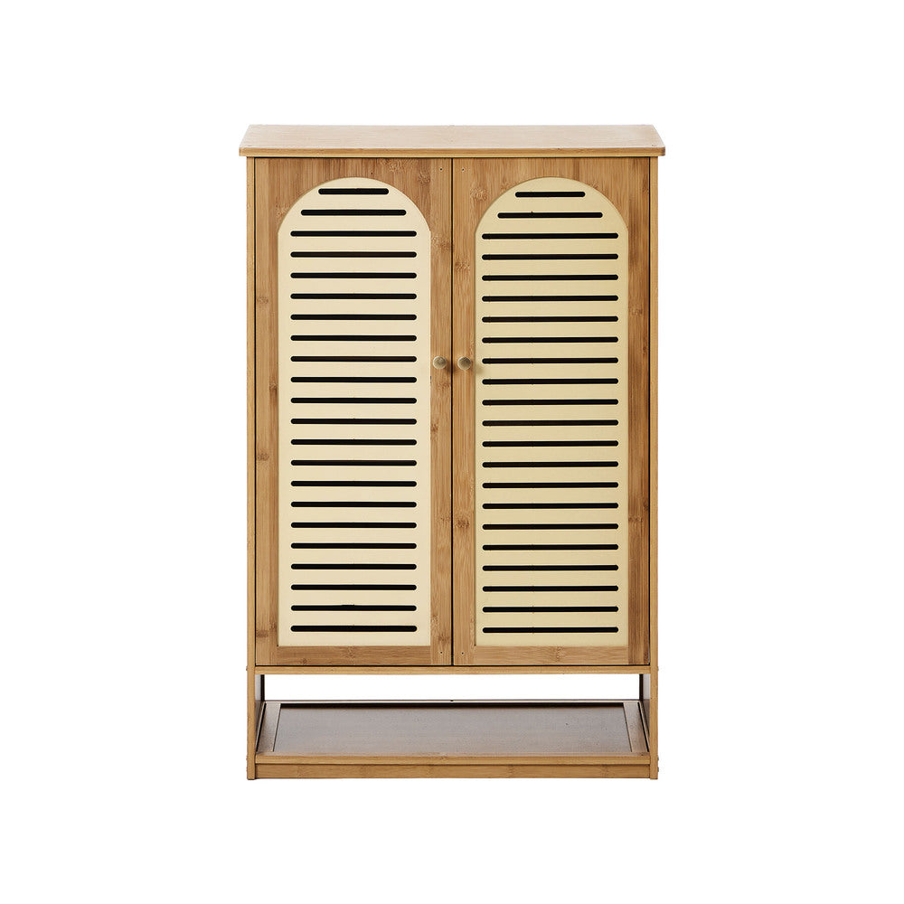 Shoe Storage Cabinet 2 Doors Bamboo Shoe Shelf Beige