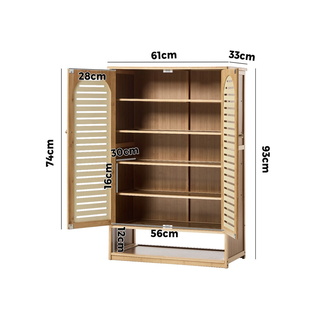 Shoe Storage Cabinet 2 Doors Bamboo Shoe Shelf Beige