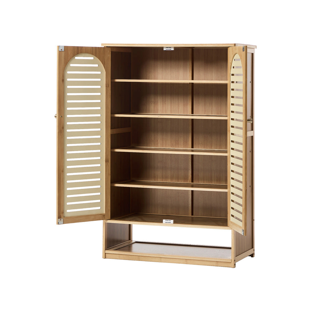 Shoe Storage Cabinet 2 Doors Bamboo Shoe Shelf Beige