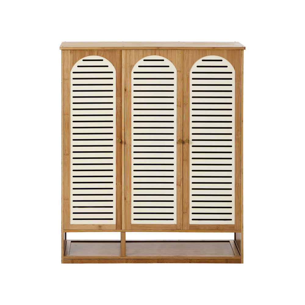 Shoe Storage Cabinet 3 Doors Bamboo Shoe Shelf Beige