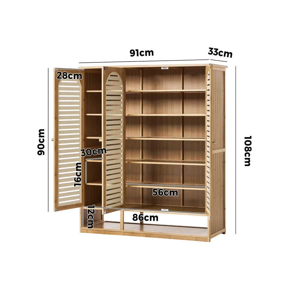 Shoe Storage Cabinet 3 Doors Bamboo Shoe Shelf Beige