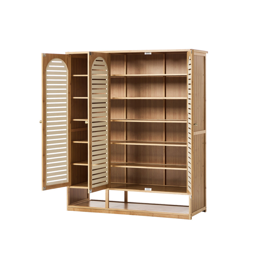 Shoe Storage Cabinet 3 Doors Bamboo Shoe Shelf Beige