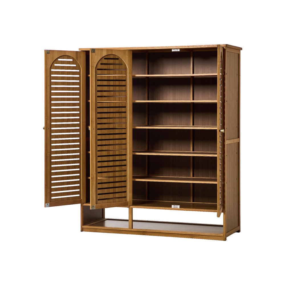 Shoe Storage Cabinet 3 Doors Bamboo Shoe Shelf Brown