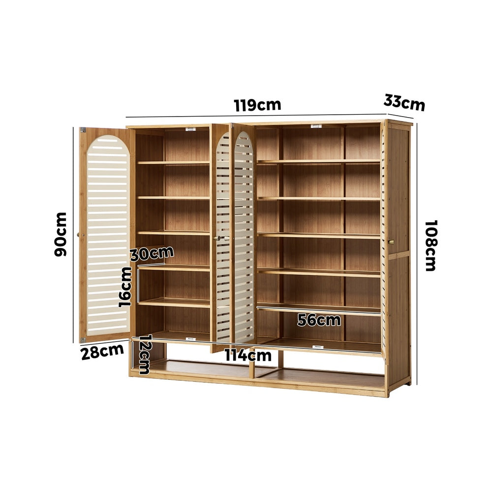 Shoe Storage Cabinet 4 Doors Bamboo Shoe Shelf Beige
