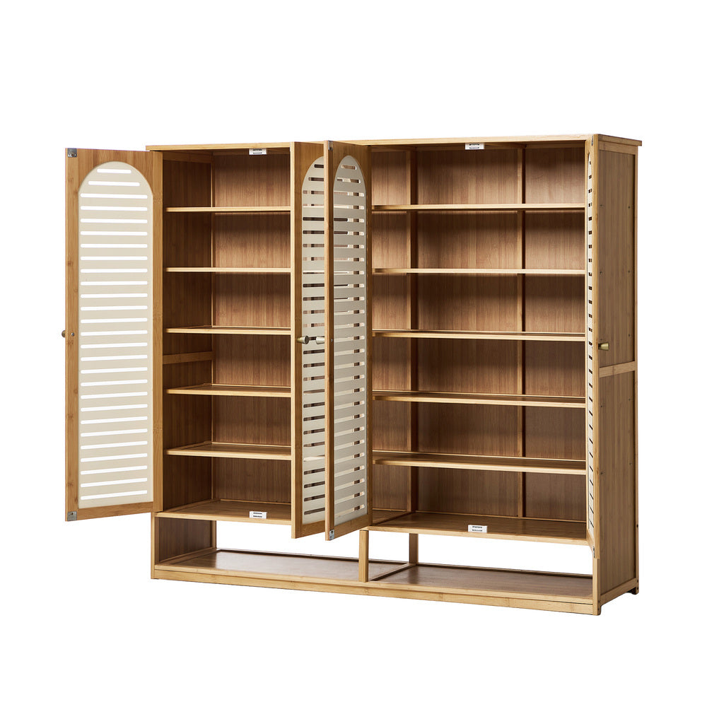 Shoe Storage Cabinet 4 Doors Bamboo Shoe Shelf Beige