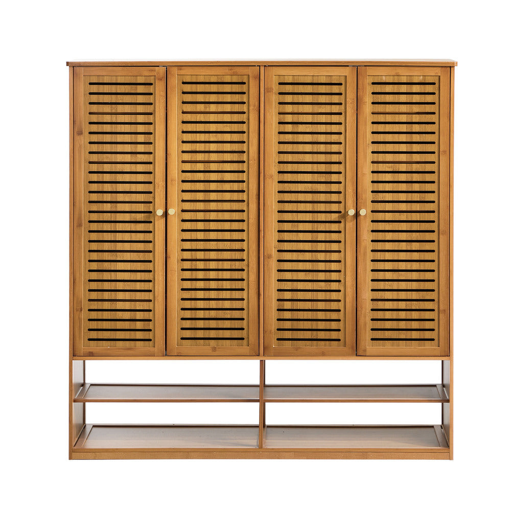 Oikiture Shoe Storage 4 Doors with 2 Bottom Shelf Brown