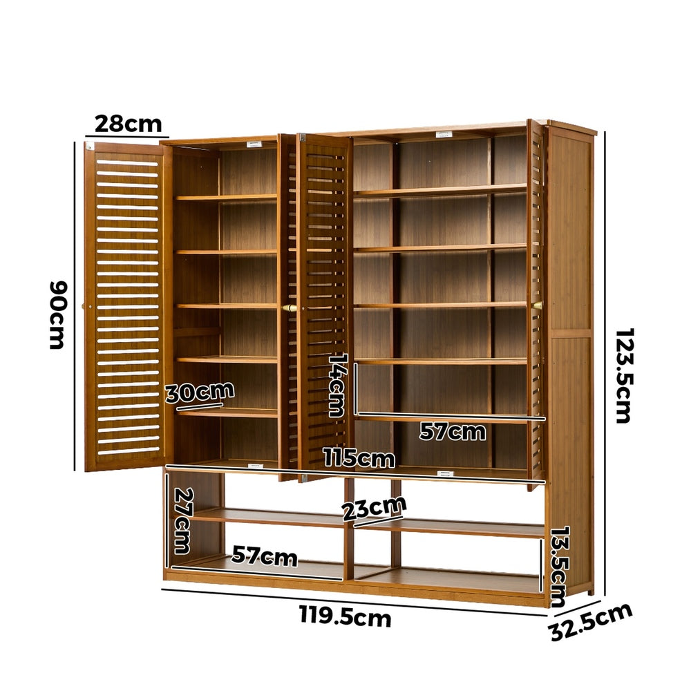 Oikiture Shoe Storage 4 Doors with 2 Bottom Shelf Brown