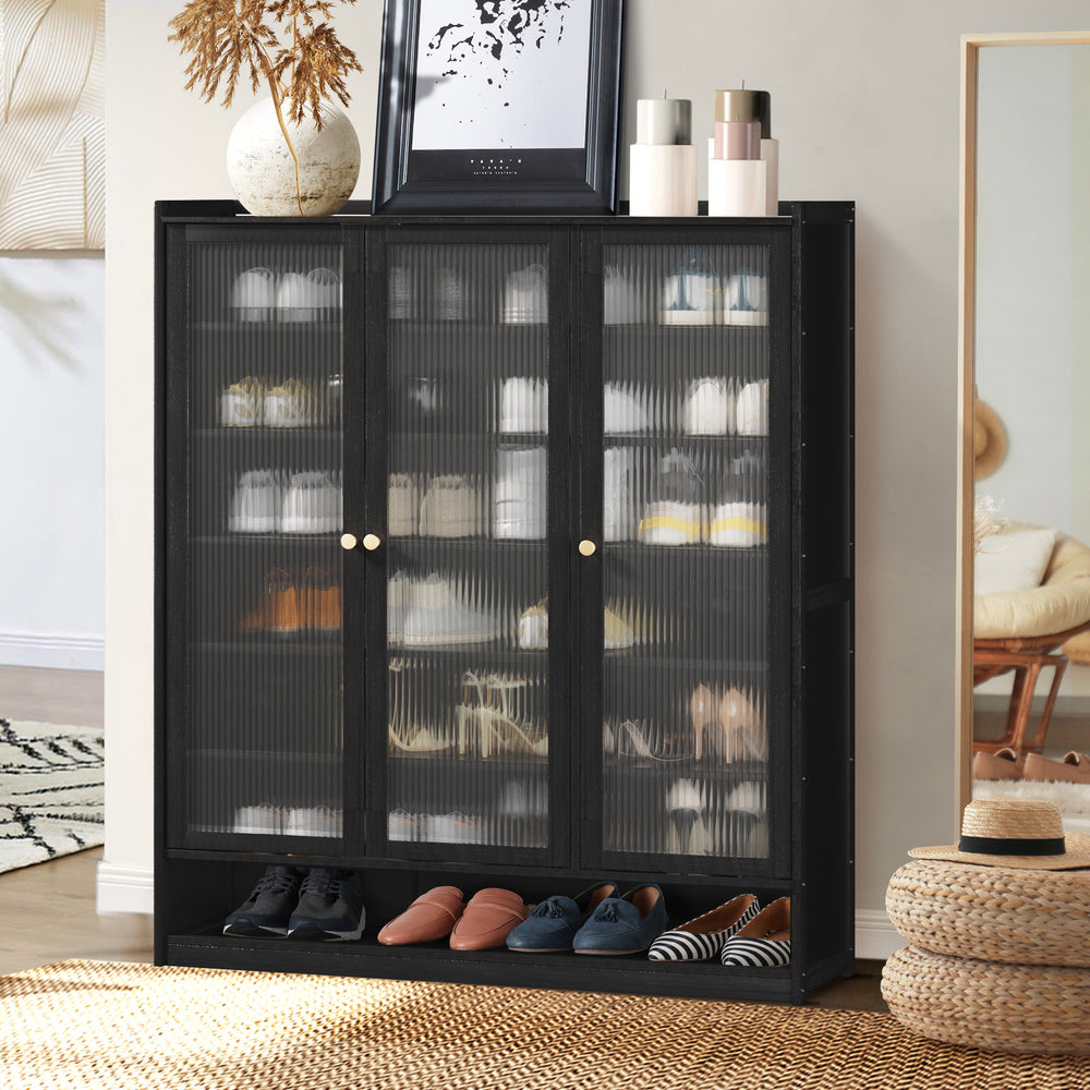 Shoe Cabinet 3 Doors Shelf Black