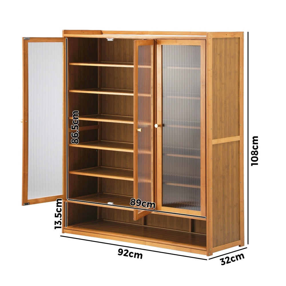 Oikiture Shoe Storage Cabinet 3 Doors 7 Shelves Brown
