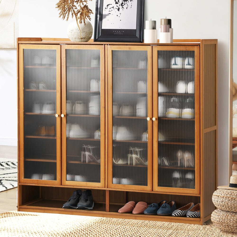 Oikiture Shoe Storage Cabinet 4 Doors 7 Shelves Brown